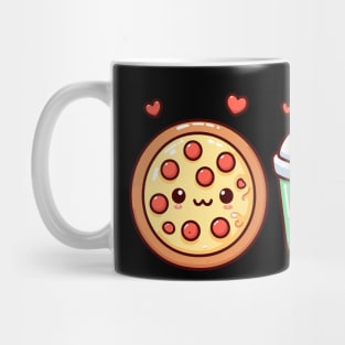 Kawaii Cute Food Illustration of a Pizza and a Milkshake | Cute Kawaii Art Design Mug